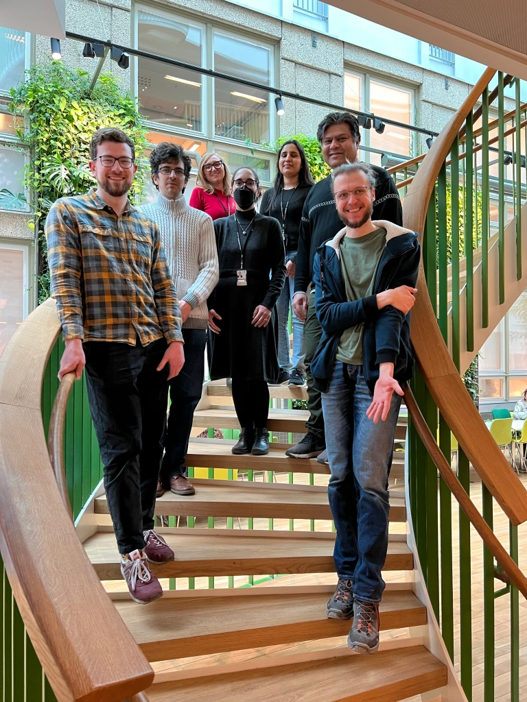 Uppsala Group on the stairs at SciLifeLab Uppsala